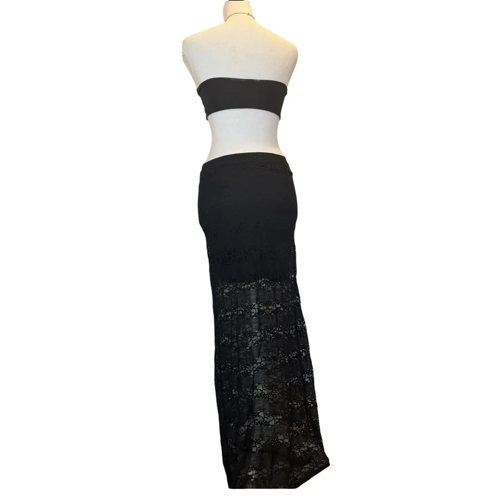 Lily White Black Lace Maxi Skirt Womens XS‎ Sheer Lace Boho Goth Festival